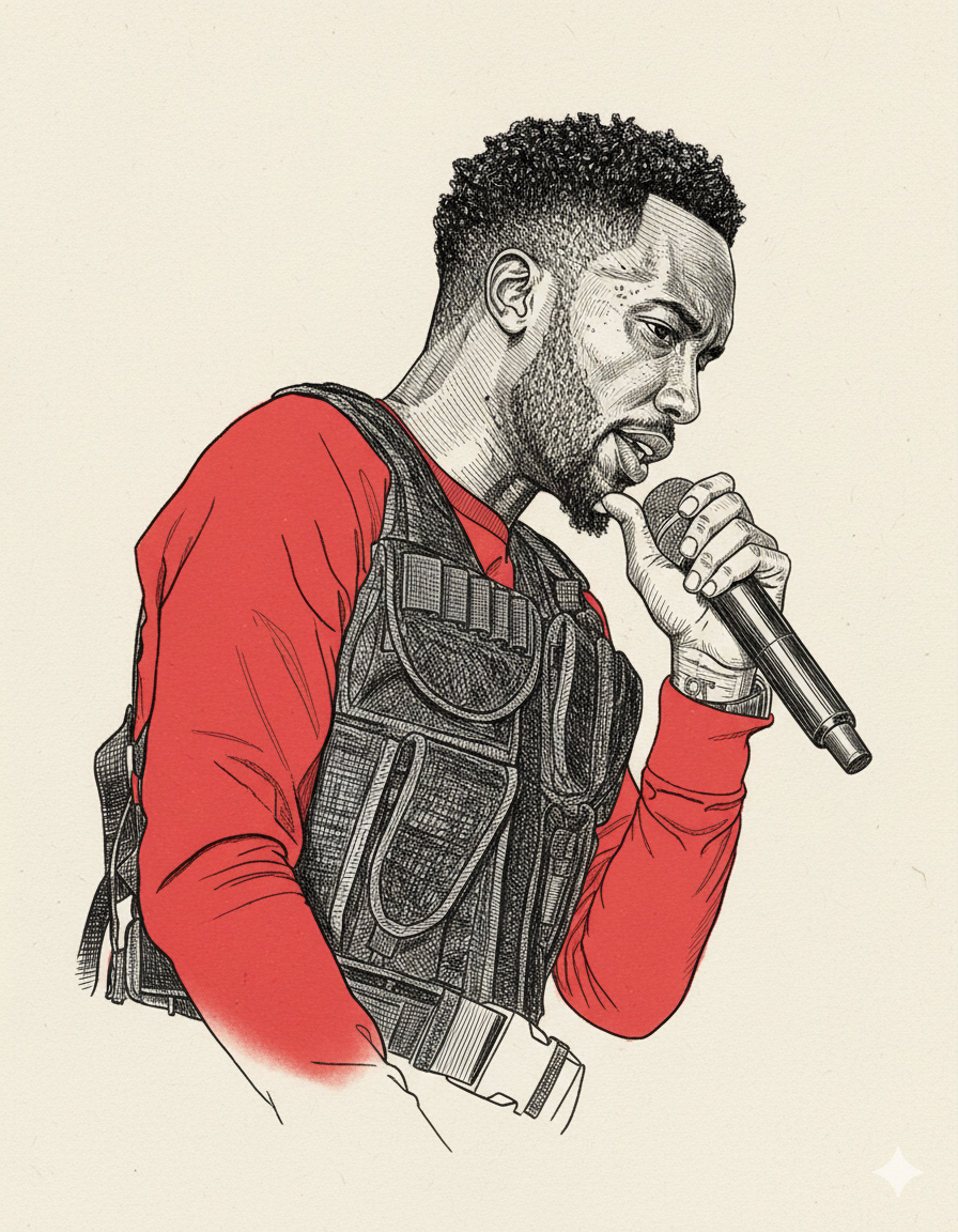 Markus Is ILL performing, ink illustration